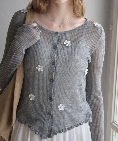 Birthday room(バースデイルーム)の「花モチーフシアーCD/Sheer Cardigan with Floral Motif(カーディガン/ボレロ・レディース・ピンク/オフホワイト/グレー・FREE)」の19枚目の写真