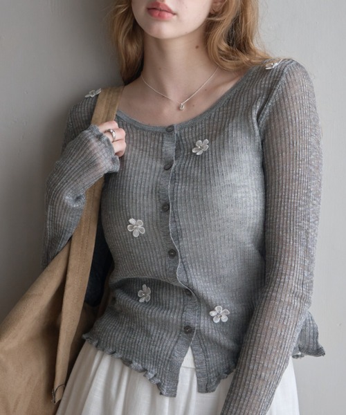 Birthday room(バースデイルーム)の「花モチーフシアーCD/Sheer Cardigan with Floral Motif(カーディガン/ボレロ・レディース・ピンク/オフホワイト/グレー・FREE)」の20枚目の写真
