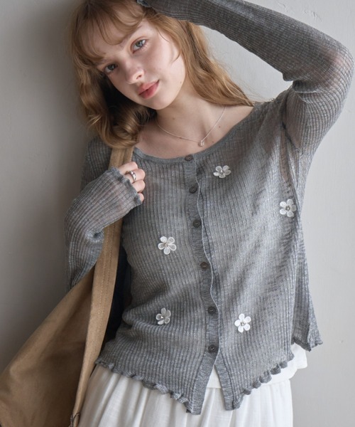 Birthday room(バースデイルーム)の「花モチーフシアーCD/Sheer Cardigan with Floral Motif(カーディガン/ボレロ・レディース・ピンク/オフホワイト/グレー・FREE)」の21枚目の写真