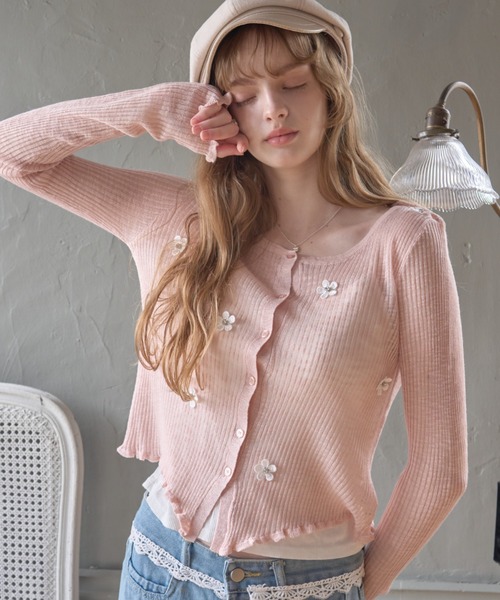 Birthday room(バースデイルーム)の「花モチーフシアーCD/Sheer Cardigan with Floral Motif(カーディガン/ボレロ・レディース・ピンク/オフホワイト/グレー・FREE)」の10枚目の写真