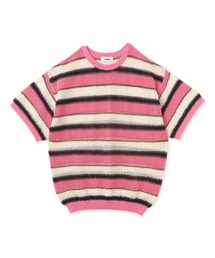 atmos pink Border Mesh Knit Tops / アトモス ピンク ボーダー メッシュ ニット トップ