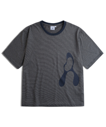 MUDSALT（マッドソルト）の「クロップアーカイブストライプ半袖Tシャツネイビー（Tシャツ/カットソー）」