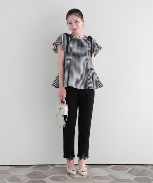 Fit more(フィットモア)の「ショルダーリボンギンガムAライントップス(その他トップス・レディース・ピンク/ベージュ/ブラック・FREE)」の9枚目の写真