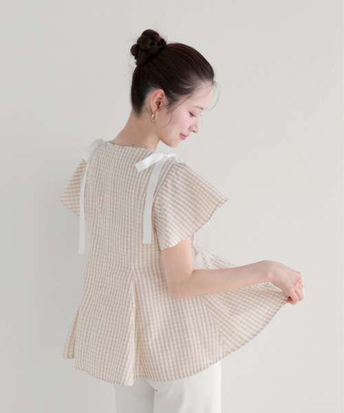 Fit more(フィットモア)の「ショルダーリボンギンガムAライントップス(その他トップス・レディース・ピンク/ベージュ/ブラック・FREE)」の12枚目の写真