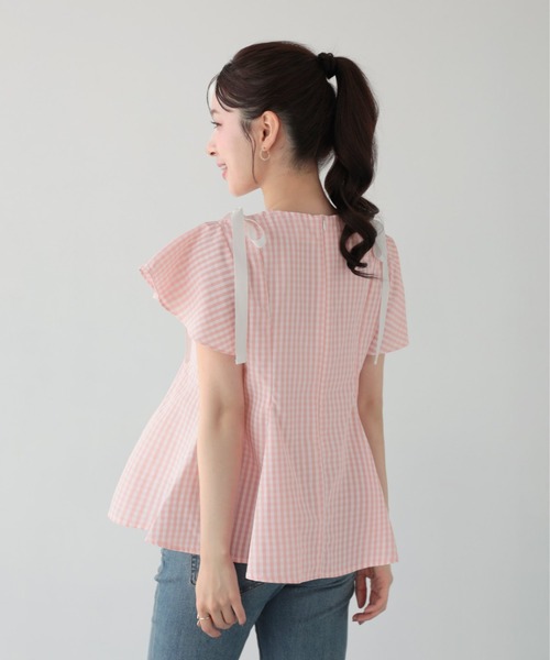 Fit more(フィットモア)の「ショルダーリボンギンガムAライントップス(その他トップス・レディース・ピンク/ベージュ/ブラック・FREE)」の15枚目の写真