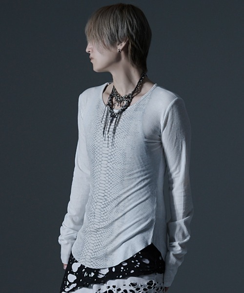 NOVESSEL(ノベセル)の「『NOVESSEL/ノベセル』パイソンロングスリーブテレコカットソー【Y】【CN】(Tシャツ/カットソー・メンズ・ホワイト/ブラック・FREE)」の12枚目の写真