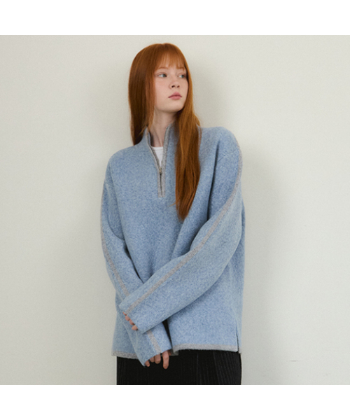 WEDNESDAYOASISFORWOMEN(ウェンズデー オアシス フォー ウーマン)の「W/オールウェイズアランブラシドハーフジップニット 2COLOR(ニット/セーター・レディース・ブルー・FREE)」の1枚目の写真