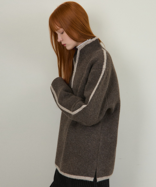 WEDNESDAYOASISFORWOMEN(ウェンズデー オアシス フォー ウーマン)の「W/オールウェイズアランブラシドハーフジップニット 2COLOR(ニット/セーター・レディース・ブルー・FREE)」の2枚目の写真