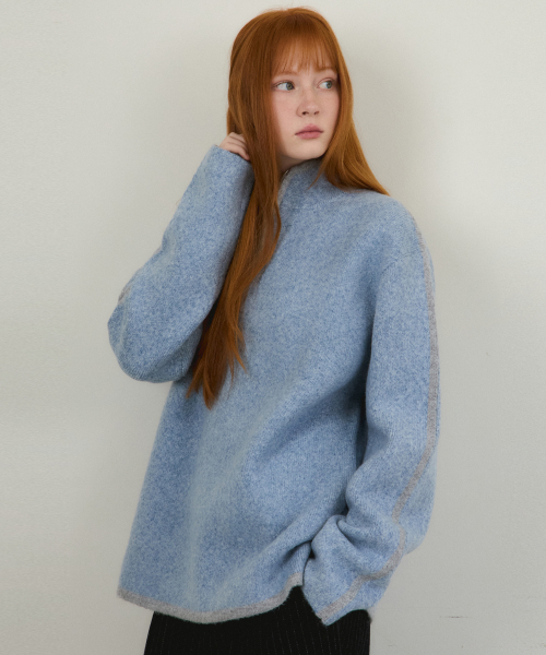 WEDNESDAYOASISFORWOMEN(ウェンズデー オアシス フォー ウーマン)の「W/オールウェイズアランブラシドハーフジップニット 2COLOR(ニット/セーター・レディース・ブルー・FREE)」の4枚目の写真