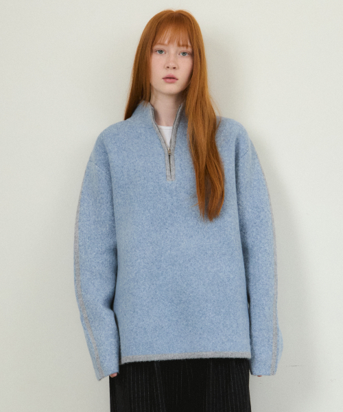 WEDNESDAYOASISFORWOMEN(ウェンズデー オアシス フォー ウーマン)の「W/オールウェイズアランブラシドハーフジップニット 2COLOR(ニット/セーター・レディース・ブルー・FREE)」の5枚目の写真