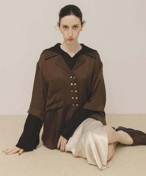 LAATO(ラート)の「open collar shirts(シャツ/ブラウス・レディース・ダークブラウン/グレー系その他・FREE)」の2枚目の写真
