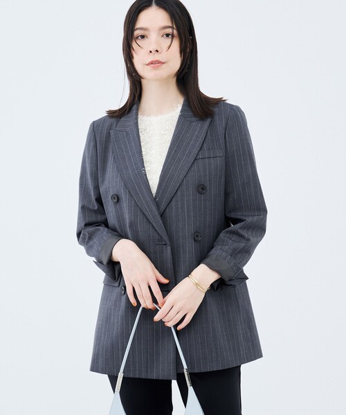 NOLLEY’S Sophi(ノーリーズソフィ)の「《防シワ/紫外線防止》ウォッシャブルピンチェック/ストライプジャケット(テーラードジャケット・レディース・ベージュ系その他/ブラック系その他2・36/34/38)」の2枚目の写真