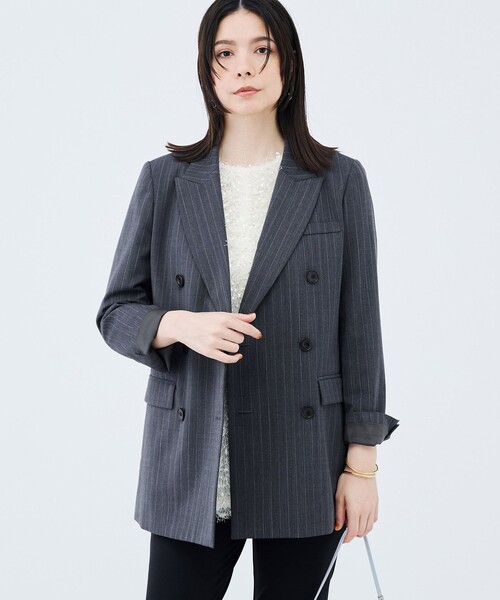 NOLLEY’S Sophi(ノーリーズソフィ)の「《防シワ/紫外線防止》ウォッシャブルピンチェック/ストライプジャケット(テーラードジャケット・レディース・ベージュ系その他/ブラック系その他2・36/34/38)」の10枚目の写真