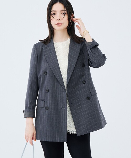 NOLLEY’S Sophi(ノーリーズソフィ)の「《防シワ/紫外線防止》ウォッシャブルピンチェック/ストライプジャケット(テーラードジャケット・レディース・ベージュ系その他/ブラック系その他2・36/34/38)」の11枚目の写真