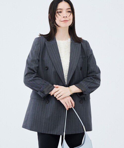 NOLLEY’S Sophi(ノーリーズソフィ)の「《防シワ/紫外線防止》ウォッシャブルピンチェック/ストライプジャケット(テーラードジャケット・レディース・ベージュ系その他/ブラック系その他2・36/34/38)」の12枚目の写真