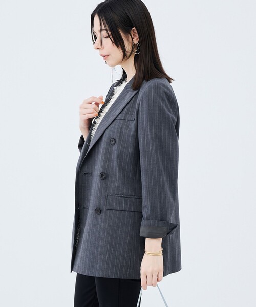 NOLLEY’S Sophi(ノーリーズソフィ)の「《防シワ/紫外線防止》ウォッシャブルピンチェック/ストライプジャケット(テーラードジャケット・レディース・ベージュ系その他/ブラック系その他2・36/34/38)」の13枚目の写真