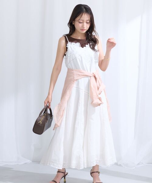 COHINA パッチワークエンブロイダリーキャミワンピース 【低身長・小柄女性】 手洗い可】【Made in India】パッチワークエンブロイダリーキャミ