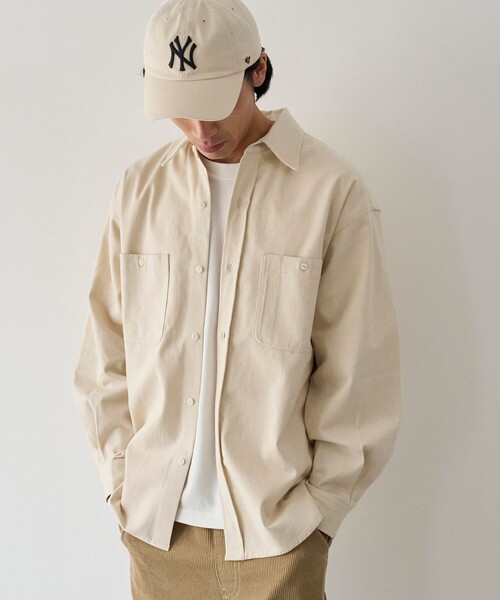 coen(コーエン)の「デニムワークシャツ(シャツ/ブラウス・メンズ・ホワイト/ネイビー・M/S/L/XL)」の1枚目の写真