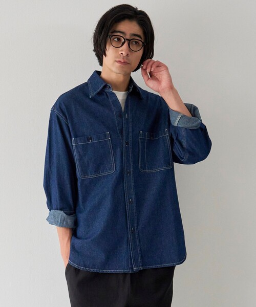coen(コーエン)の「デニムワークシャツ(シャツ/ブラウス・メンズ・ホワイト/ネイビー・M/S/L/XL)」の13枚目の写真