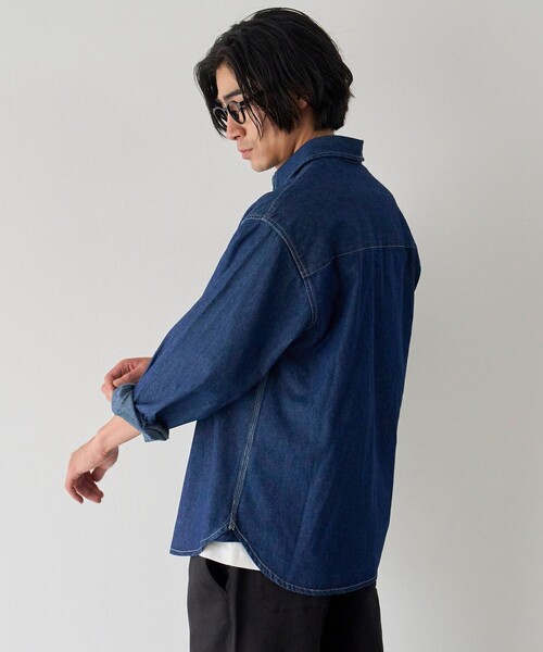 coen(コーエン)の「デニムワークシャツ(シャツ/ブラウス・メンズ・ホワイト/ネイビー・M/S/L/XL)」の14枚目の写真