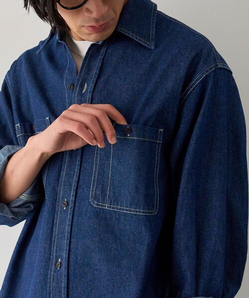 coen(コーエン)の「デニムワークシャツ(シャツ/ブラウス・メンズ・ホワイト/ネイビー・M/S/L/XL)」の16枚目の写真