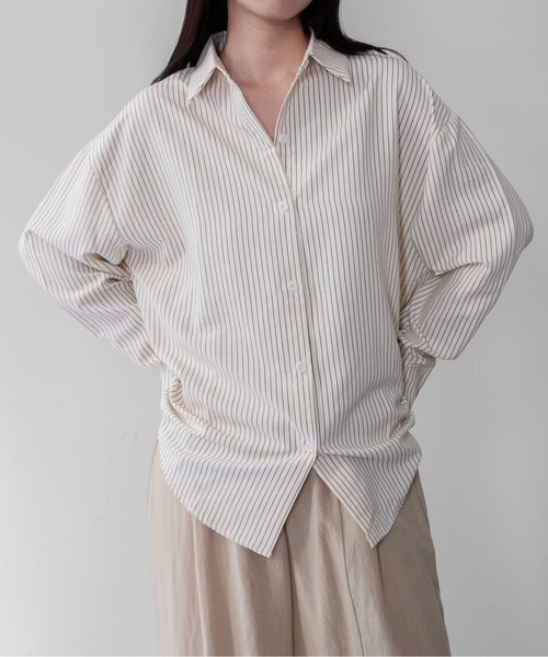 on:nue(オンニュ)の「【on:nue】ピーチスキンストライプオーバーサイズシャツ /26-27 AW COLLECTION(シャツ/ブラウス・レディース・ブラウン/アイボリー/バーガンディー・FREE)」の10枚目の写真