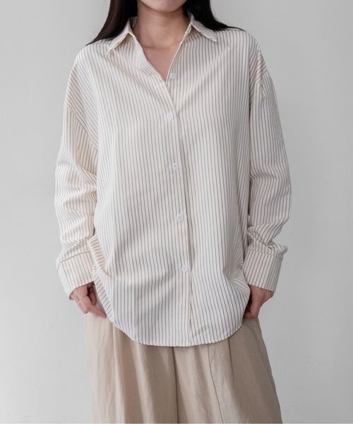 on:nue(オンニュ)の「【on:nue】ピーチスキンストライプオーバーサイズシャツ /26-27 AW COLLECTION(シャツ/ブラウス・レディース・ブラウン/アイボリー/バーガンディー・FREE)」の11枚目の写真
