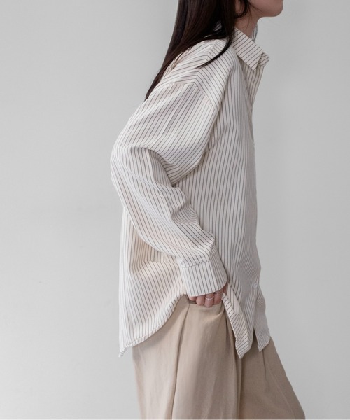 on:nue(オンニュ)の「【on:nue】ピーチスキンストライプオーバーサイズシャツ /26-27 AW COLLECTION(シャツ/ブラウス・レディース・ブラウン/アイボリー/バーガンディー・FREE)」の5枚目の写真
