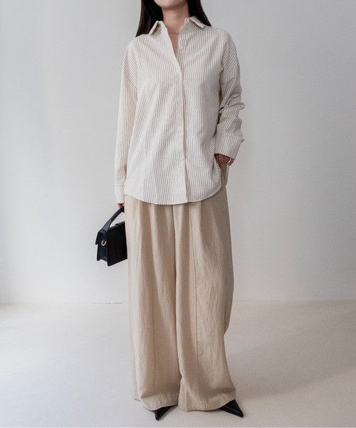 on:nue(オンニュ)の「【on:nue】ピーチスキンストライプオーバーサイズシャツ /26-27 AW COLLECTION(シャツ/ブラウス・レディース・ブラウン/アイボリー/バーガンディー・FREE)」の6枚目の写真