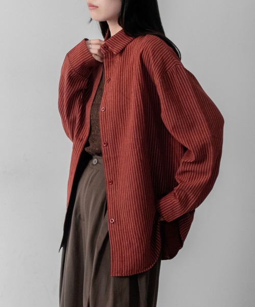 on:nue(オンニュ)の「【on:nue】ピーチスキンストライプオーバーサイズシャツ /26-27 AW COLLECTION(シャツ/ブラウス・レディース・ブラウン/アイボリー/バーガンディー・FREE)」の22枚目の写真