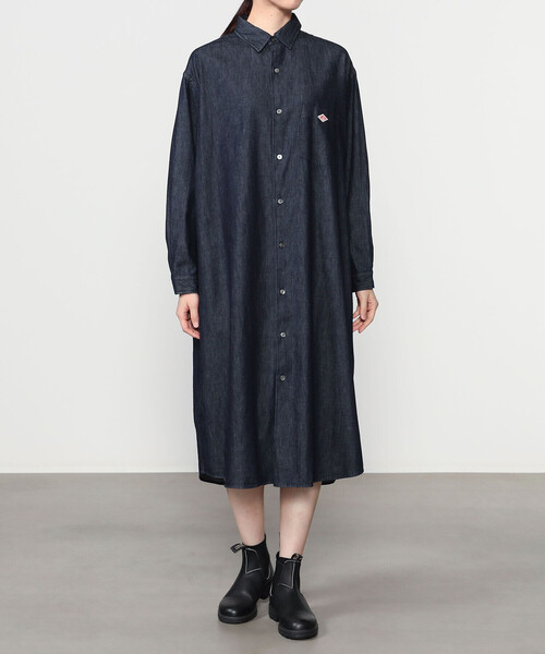 DANTON(ダントン)の「DANTON | デニムダンガリー レギュラーカラーシャツワンピース WOMEN(シャツワンピース・レディース・ダークインディゴブルー・36)」の14枚目の写真