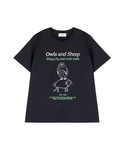 VLETI(ブレッティ)の「Owl & Sheep Art Work Printing T-shirt (Navy)(Tシャツ/カットソー・レディース・ネイビー・FREE)」の2枚目の写真