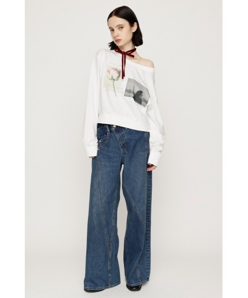 SLY(スライ)の「ONE SHOULDER MIX GRAPHIC TOPS ワンショルダーミックスグラフィックトップス 秋服 冬服(Tシャツ/カットソー・レディース・杢グレー/オフホワイト/ブラック・FREE)」の5枚目の写真