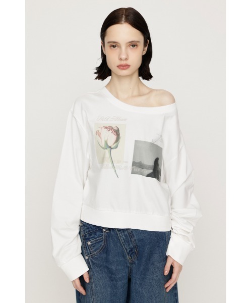 SLY(スライ)の「ONE SHOULDER MIX GRAPHIC TOPS ワンショルダーミックスグラフィックトップス 秋服 冬服(Tシャツ/カットソー・レディース・杢グレー/オフホワイト/ブラック・FREE)」の7枚目の写真
