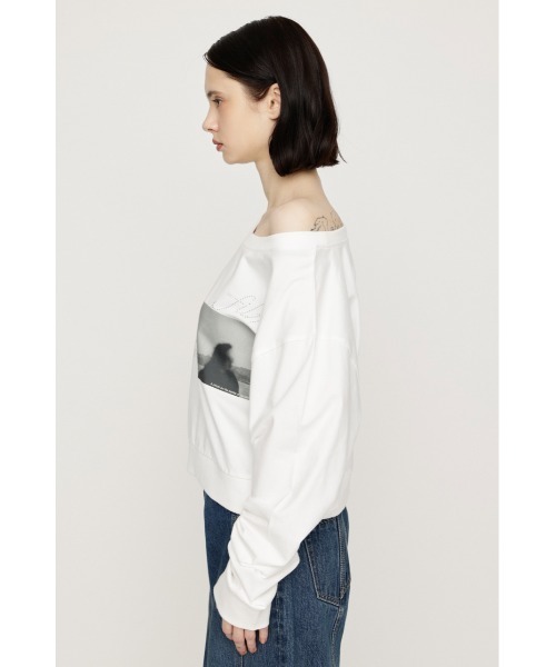 SLY(スライ)の「ONE SHOULDER MIX GRAPHIC TOPS ワンショルダーミックスグラフィックトップス 秋服 冬服(Tシャツ/カットソー・レディース・杢グレー/オフホワイト/ブラック・FREE)」の8枚目の写真