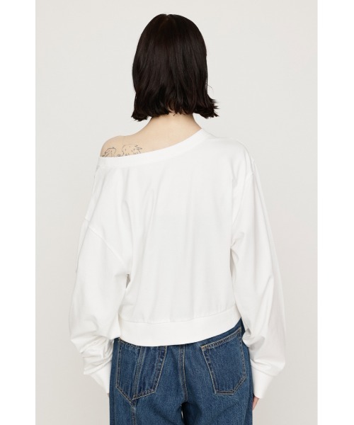 SLY(スライ)の「ONE SHOULDER MIX GRAPHIC TOPS ワンショルダーミックスグラフィックトップス 秋服 冬服(Tシャツ/カットソー・レディース・杢グレー/オフホワイト/ブラック・FREE)」の9枚目の写真