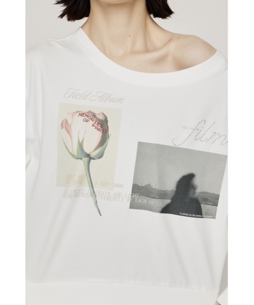 SLY(スライ)の「ONE SHOULDER MIX GRAPHIC TOPS ワンショルダーミックスグラフィックトップス 秋服 冬服(Tシャツ/カットソー・レディース・杢グレー/オフホワイト/ブラック・FREE)」の10枚目の写真