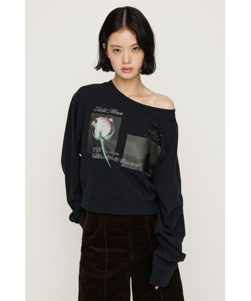 SLY(スライ)の「ONE SHOULDER MIX GRAPHIC TOPS ワンショルダーミックスグラフィックトップス 秋服 冬服(Tシャツ/カットソー・レディース・杢グレー/オフホワイト/ブラック・FREE)」の12枚目の写真