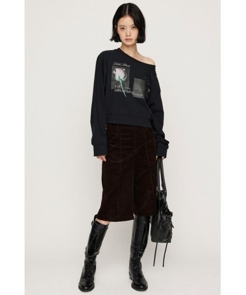 SLY(スライ)の「ONE SHOULDER MIX GRAPHIC TOPS ワンショルダーミックスグラフィックトップス 秋服 冬服(Tシャツ/カットソー・レディース・杢グレー/オフホワイト/ブラック・FREE)」の13枚目の写真