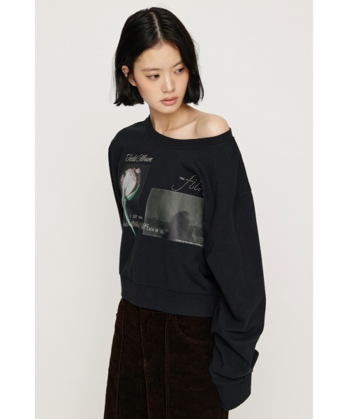 SLY(スライ)の「ONE SHOULDER MIX GRAPHIC TOPS ワンショルダーミックスグラフィックトップス 秋服 冬服(Tシャツ/カットソー・レディース・杢グレー/オフホワイト/ブラック・FREE)」の14枚目の写真