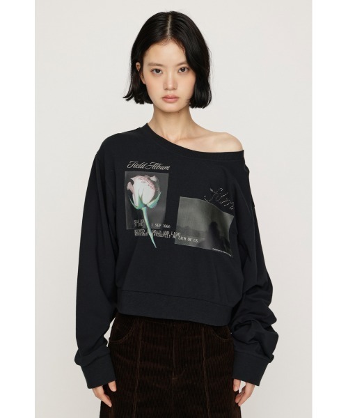 SLY(スライ)の「ONE SHOULDER MIX GRAPHIC TOPS ワンショルダーミックスグラフィックトップス 秋服 冬服(Tシャツ/カットソー・レディース・杢グレー/オフホワイト/ブラック・FREE)」の15枚目の写真