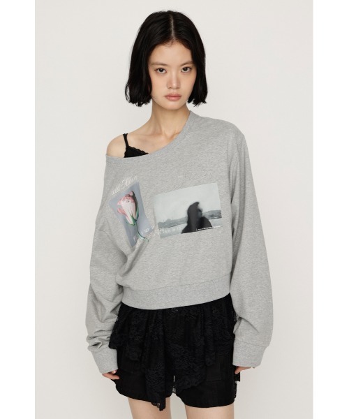 SLY(スライ)の「ONE SHOULDER MIX GRAPHIC TOPS ワンショルダーミックスグラフィックトップス 秋服 冬服(Tシャツ/カットソー・レディース・杢グレー/オフホワイト/ブラック・FREE)」の17枚目の写真