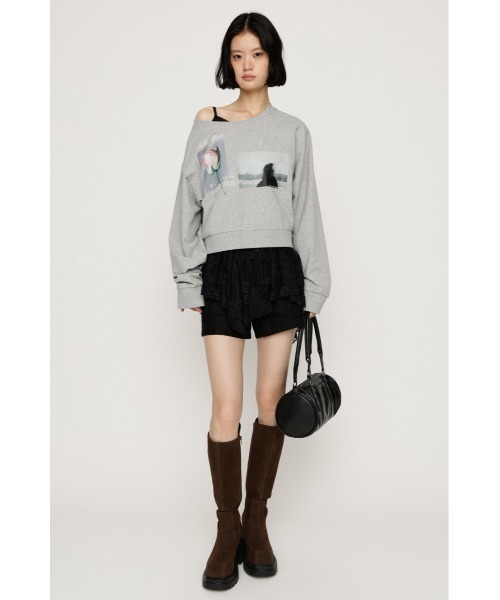 SLY(スライ)の「ONE SHOULDER MIX GRAPHIC TOPS ワンショルダーミックスグラフィックトップス 秋服 冬服(Tシャツ/カットソー・レディース・杢グレー/オフホワイト/ブラック・FREE)」の18枚目の写真