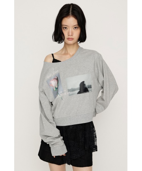 SLY(スライ)の「ONE SHOULDER MIX GRAPHIC TOPS ワンショルダーミックスグラフィックトップス 秋服 冬服(Tシャツ/カットソー・レディース・杢グレー/オフホワイト/ブラック・FREE)」の19枚目の写真