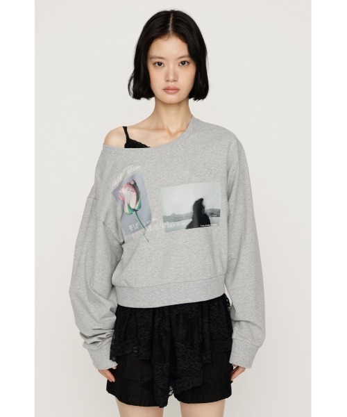 SLY(スライ)の「ONE SHOULDER MIX GRAPHIC TOPS ワンショルダーミックスグラフィックトップス 秋服 冬服(Tシャツ/カットソー・レディース・杢グレー/オフホワイト/ブラック・FREE)」の20枚目の写真
