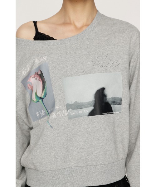 SLY(スライ)の「ONE SHOULDER MIX GRAPHIC TOPS ワンショルダーミックスグラフィックトップス 秋服 冬服(Tシャツ/カットソー・レディース・杢グレー/オフホワイト/ブラック・FREE)」の21枚目の写真