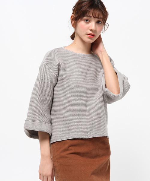 CIAOPANIC（チャオパニック）の「【Ciaopanic】　ガーター編みBigスリーブP/O（ニット/セーター・レディース・グレー/カーキ/オフホワイト/オレンジ・FREE）」の3枚目の写真