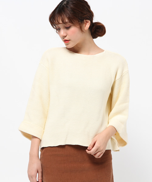 CIAOPANIC（チャオパニック）の「【Ciaopanic】　ガーター編みBigスリーブP/O（ニット/セーター・レディース・グレー/カーキ/オフホワイト/オレンジ・FREE）」の2枚目の写真