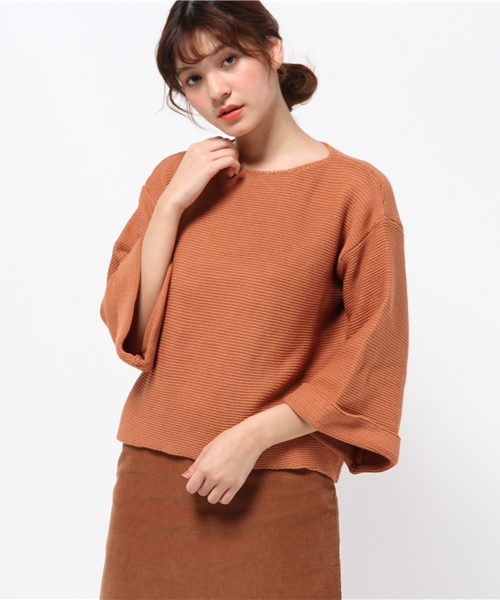 CIAOPANIC（チャオパニック）の「【Ciaopanic】　ガーター編みBigスリーブP/O（ニット/セーター・レディース・グレー/カーキ/オフホワイト/オレンジ・FREE）」の4枚目の写真