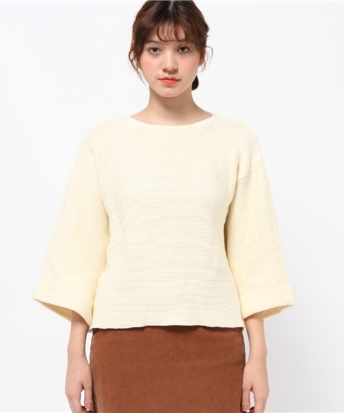 CIAOPANIC（チャオパニック）の「【Ciaopanic】　ガーター編みBigスリーブP/O（ニット/セーター・レディース・グレー/カーキ/オフホワイト/オレンジ・FREE）」の5枚目の写真